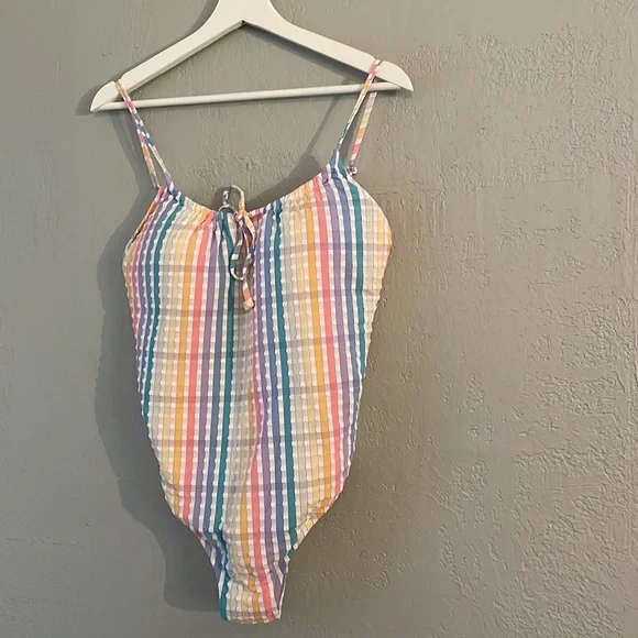 NWT J. crew size rainbow gingham one piece swim suit style AU926